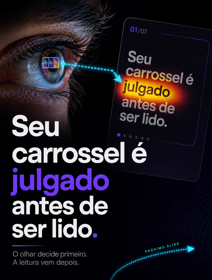 Capa do carrossel com a frase: Seu carrossel é julgado antes de ser lido.